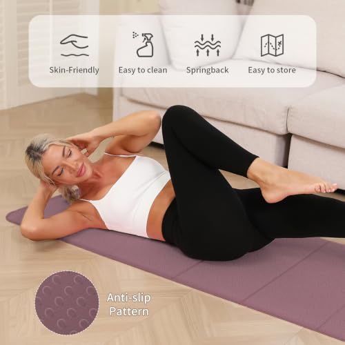 PAIDU Foldable Yoga Mat 10mm Thick, 75"x26" Non-Slip Fitness Exercise Mat - color: Deep Pink