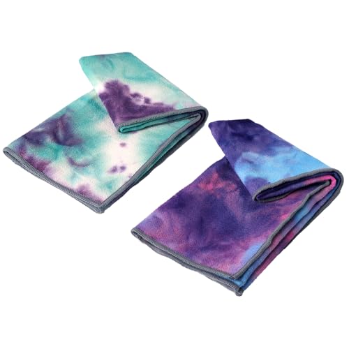 Eunzel Non Slip Hot Yoga Mat Towel with Grip Dots, 72" x 24" | Grip Dot Non Slip, Sweat Absorbent Microfiber, Hot Yoga & Pilates, Workout Stability - color: Z- Purple & Blue/Green & Purple(2 Pack ), size: 24" x 16"