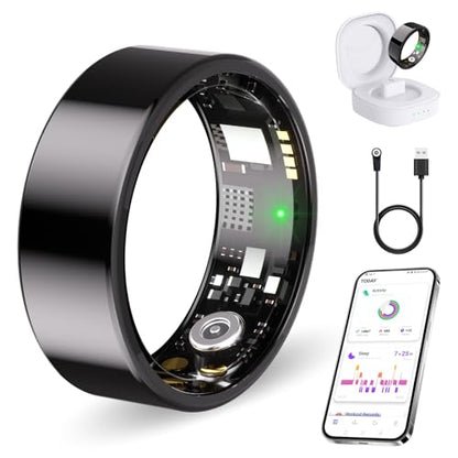 Smart Ring No Subscription, Health Tracker Ring for Women (Black, 10#) | Tracker Sleep, Blood Oxygen, Heart Rate, SpO2, HRV Stress, Step Counter, IP68 Waterproof, Compatible with iOS & Android - color: Black, size: 10#