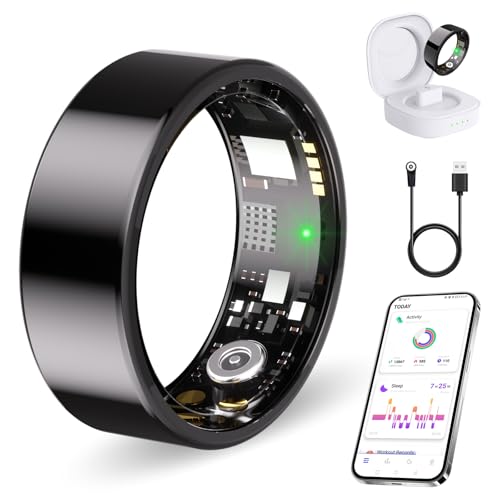 Smart Ring No Subscription, Health Tracker Ring for Women (Black, 10#) | Tracker Sleep, Blood Oxygen, Heart Rate, SpO2, HRV Stress, Step Counter, IP68 Waterproof, Compatible with iOS & Android - color: Black, size: 10#
