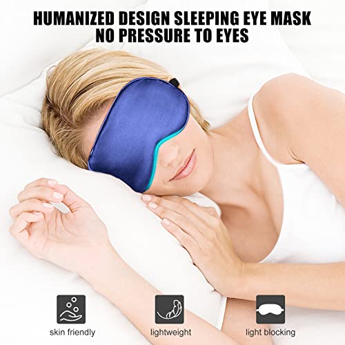 Cooling Sleep Mask w/Gel Eye Mask, Silk Eye Mask for Sleeping, Heated Eye Masks, Blindfold Eye Cover Sleeping Mask for Home Office Travel, Gifts for Men Women, Stocking Stuffers (Blue) - color: Blue