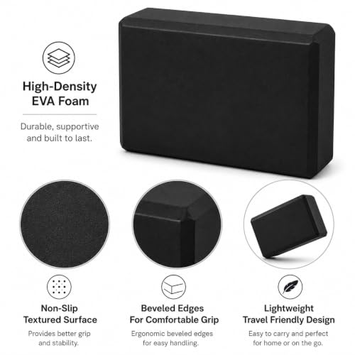 EXERZ Yoga Blocks 2 pack, Gym Blocks, Exercise Workout Fitness Bricks, Pilates Stretch Handstand Non-Slip - color: Black