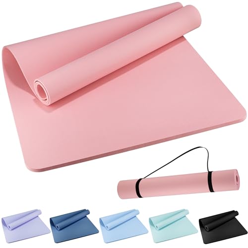 Extra Wide Yoga Mat 72" x 32", 6mm Non Slip TPE Exercise Mat with Carrying Strap, Large Workout Mat for Yoga, Pilates, Stretching, HIIT & Home Gym - color: Cornelian Cherry Pink