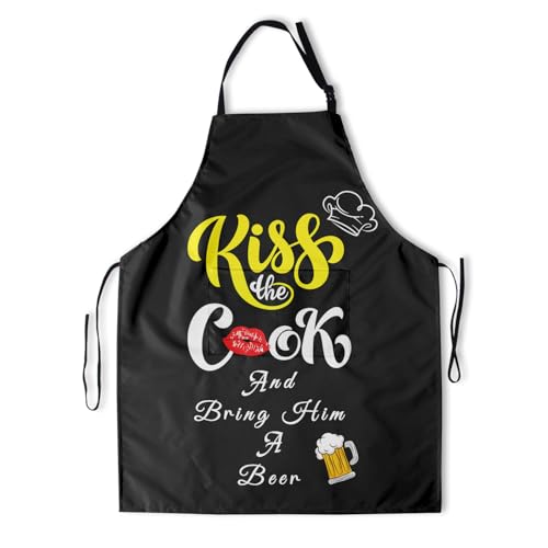 Giwawa Unisex Adult Apron Waterproof Stain Resistant Kitchen Cooking Apron with 2 Pockets for BBQ Grill Painting - color: Kiss the Cook Beer