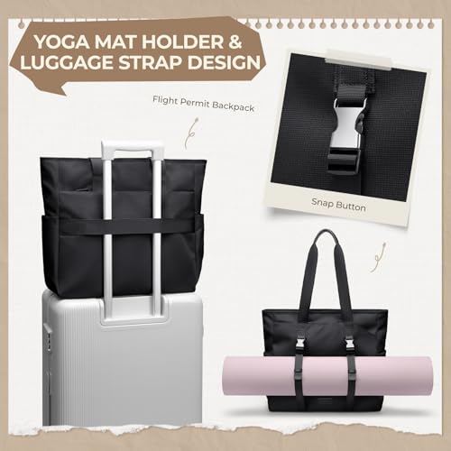 Tennis Tote Bag for Women with Yoga Mat Straps, Racket Holder Bags, 24L Lightweight Sports Bag with Wet Pocket - color: Black