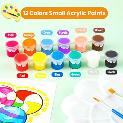 16 Pack Canvas and Easel Set, 8 x 10 inch Painting Kit for Party Supplies | Sip and Paint Kit with 12 Colors Acrylic Paint for Adults Beginners
