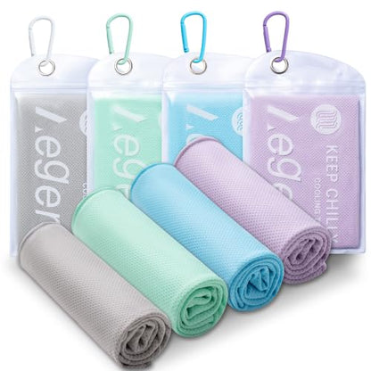 4Pack Cooling Towel 40"x12" Cooling Neck Wraps,Soft Breathable ChillyTowel - color: Mint Green / Sky Blue / Light Gray / Light Purple