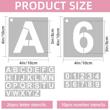 3 Inch Large Reusable Plastic Letter Stencils & Number Stencil (Template 4 Inches Long, Font 3 Inches), 36 Pcs Alphabet Art Craft Set for Wood,Wall,Rock,Signage,Door Porch,Chalkboard,DIY Projects ﻿ - size: 3 INCH