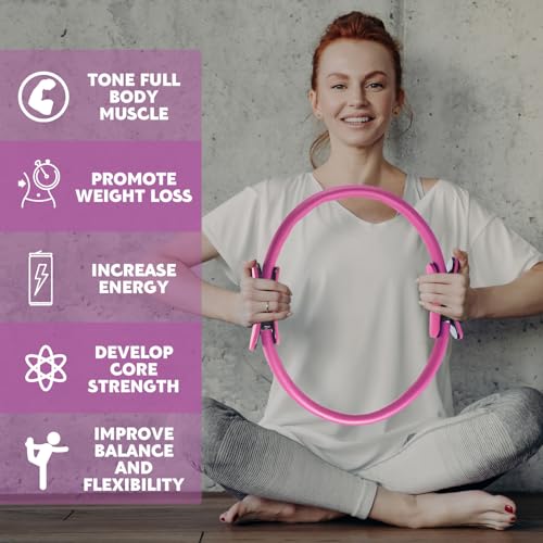 Syhood Pilates Ring 11. 81 Inch Pilates Circle Yoga Ring Magic Lightweight Flexible Workout Equipment for Fitness Physical Therapy Resistance Exercise Arms Legs - color: Pink,Purple
