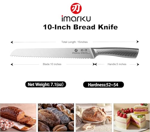 imarku Bread Knife 10 Inch: Japanese High Carbon Stainless Steel | Professional Grade Serrated Bread Knife, Razor Sharp Edge Cake Knife for Homemade Bread Bagels Cake, Stainless Steel Handle - color: Classic Silver
