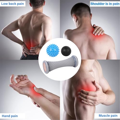 WOVTE Massage Lacrosse Ball for Sore Muscles, Shoulders, Neck, Back, Foot, Body, Deep Tissue, Trigger Point, Muscle Knots, Yoga and Myofascial Release (Blue) (Gray Blue Black) - color: Gray Blue Black