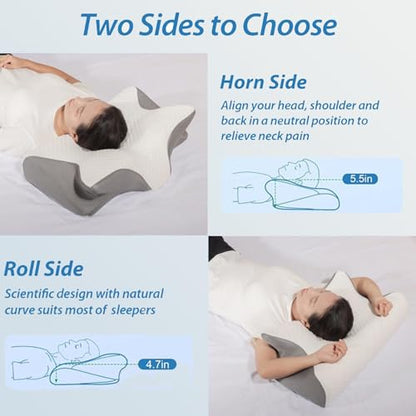 Doreve Cloudfaser Pillow, Cervical Neck Pillow, Dreamers Relief Pillow for Pain Relief & Sleeping, Ergonomic Contour Side Sleepers Pillows, Necks and Shoulder Support - color: White