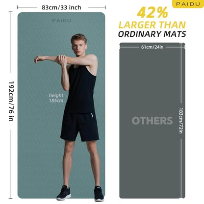 PAIDU Extra Long Wide Yoga Mat, （10mm） Thick Non-Slip Exercise Mat 76"x33" - color: Dark green + Black