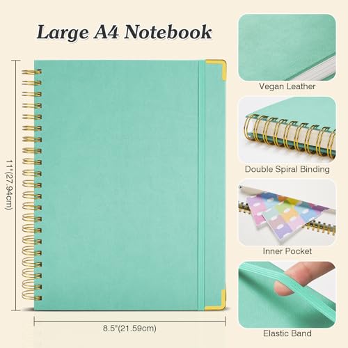 Blank Spiral Notebook: Sketch Book 8.5" X 11", Hardcover Leather Sketchbook | 300 Pages Unlined Notebooks for Women Men,100gsm Thick Paper Journal, A4 Large Art Sketchbook for Drawing Writing Work, Green - color: Green, size: A4