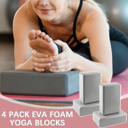 4 Pack Yoga Blocks - Premium EVA Foam Blocks for Pilates Workout, Stretching, Meditation - Yoga Brick for Flexibility, Balance, Spine Strength, Non-slip and Lightweight Exercise Blocks (Gray)