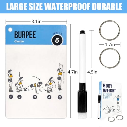Bodyweight Workout Cards for Women & Men-50 Bodyweight Workout Cards，Includes 2 Rings& Dry-Erase for Easy Organization-Home, Gym or Studio (Bodyweight) - color: Bodyweight