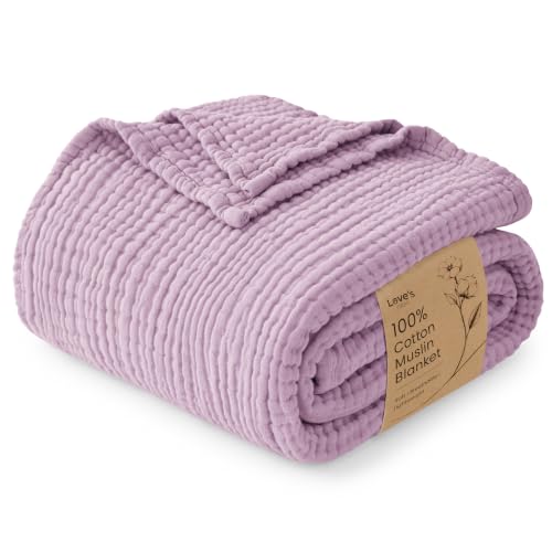 Love's cabin 100% Cotton Muslin Blanket, 6 Layer Lightweight Breathable Gauze Throw Blanket 50 x 60 Inches, Soft All Season Blanket for Couch, Bed, Sofa, Lavender - color: Lavender, size: Throw(50"x60")