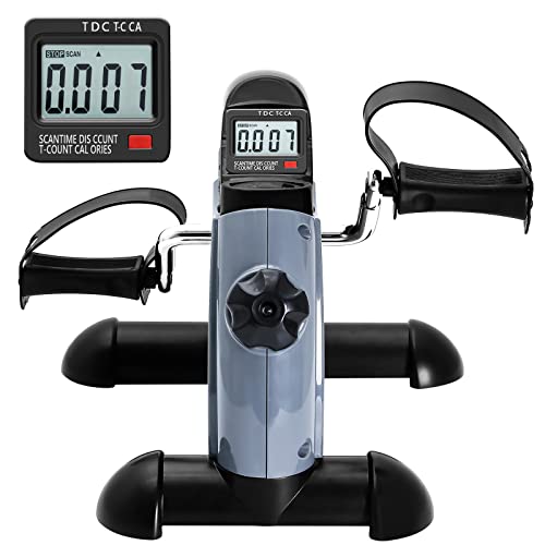 Mini Exercise Bike, himaly Under Desk Bike Pedal Exerciser Portable Foot Cycle Arm & Leg Peddler Machine with LCD Screen Displays - color: Gray