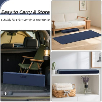 HAHE Foldable Yoga Mat 74"Lx32"Wx1/3"Thick, Folding Exercise Mats - color: Navy Blue