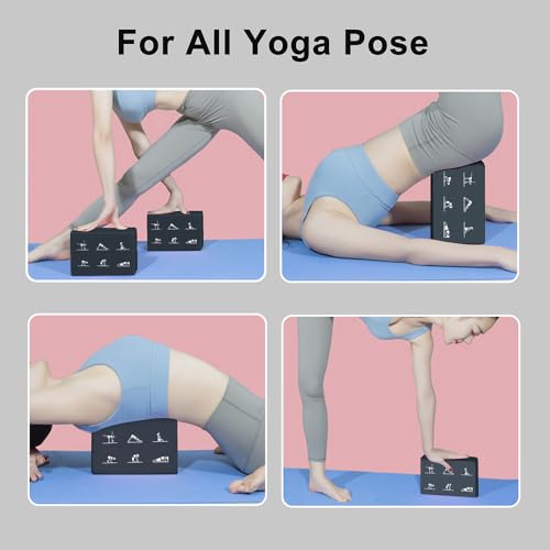 2 Yoga Block and 2 Yoga Strap Set,Non-slip EVA Foam Blocks, High Density Yoga Bricks with 6ft Strap, Supportive Latex-Free Yoga Block Accessories for Pilates - color: Gray