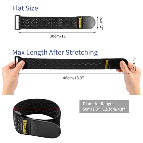 Trilancer Elastic Cinch Straps with Anti-Slip Strips, 12'' x 2'' (8 Pack) | Heavy Duty Multipurpose Hook and Loop Straps for Extension Cords, Cables, Ropes, Hoses, Bikes, Pant Garters - size: 12"(8 pcs)