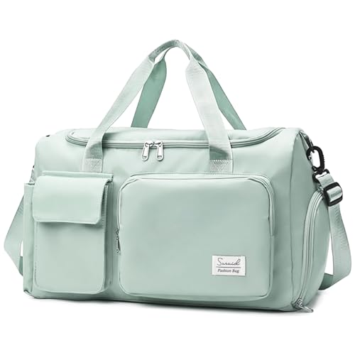 Suruid Gym Bag with Shoe Compartment, Sports Duffle Bag for Women, LGreen - color: Light Green