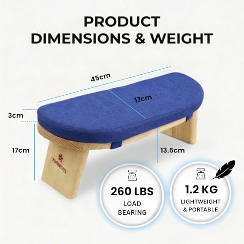 Yogikuti Folding Meditation Bench, Purple | Removable Cushion, Wooden Seiza Kneeling Stool, Ergonomic Meditation Seat, for Home & Yoga Studio, Comfortable Posture (Blue) - color: Blue