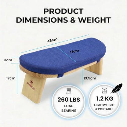 Yogikuti Folding Meditation Bench, Purple | Removable Cushion, Wooden Seiza Kneeling Stool, Ergonomic Meditation Seat, for Home & Yoga Studio, Comfortable Posture (Blue) - color: Blue