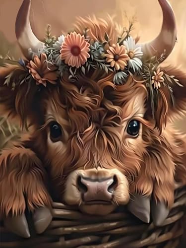 Mosaflare 5D Highland Cow Diamond Painting Kits for Adults 12x16 Inch | Animals Diamond Art for Beginners, DIY Full Round Drill Paint by Diamonds Dot Gem Art for Adult, Home Wall Decor - color: KM548-1