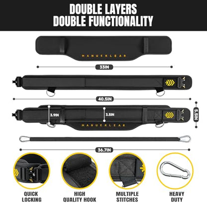 MANUEKLEAR 2-in-1 Weightlifting Belt & Dip Belt with 36.7 IN Rope, Double-Layer Weight Lifting Belts, Powerlifting Gym Weighted Belt for Pull Up Squat - color: Midnight Black, size: XL(38-41in)