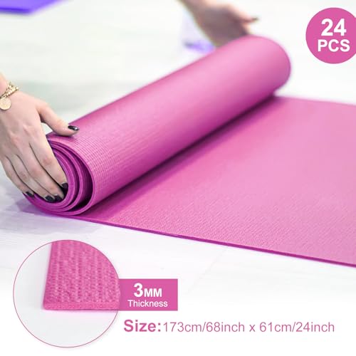 Funtery 3 mm Thin Yoga Mats Bulk, 68 x 24 Inches Lightweight PVC Exercise Mats Non Slip Workout Fitness Pads for Yoga Pilates Stretching Classes Gym Home Studio - color: Pastel Colors