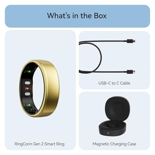RingConn Gen 2 Smart Ring - Sleep Apnea Monitoring(Gold, Size 13) | No APP Subscription, 12-Day Battery Life, Stress/Heart Rate/Women's Health Tracker, Android & iOS Compatible - color: Royal Gold, size: 13