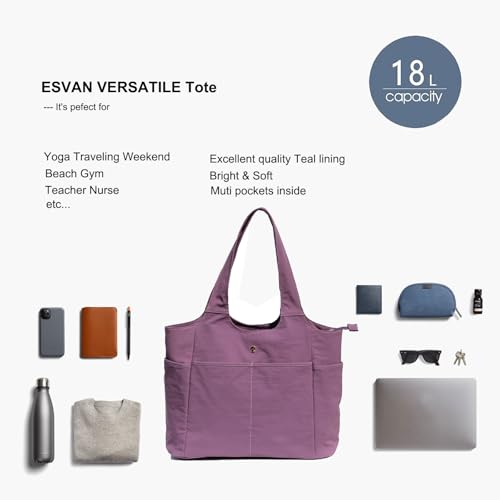 ESVAN Yoga Tote Bag Mat bag Women Shoulder Bags Carryall Tote for Travel Office Workout Gym Nurse Beach - color: Nylon Blue Purple