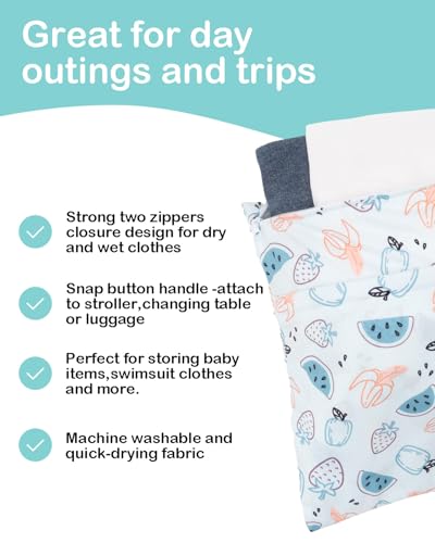 ALVA ALVABABY 2pcs Waterproof Wet Dry Bags,Reusable with Two Zippered Pockets,Baby Cloth Diaper,Travel,Beach,Pool,Daycare,Soiled Baby Items,Yoga Gym Bag,Swimsuits or Wet Clothes 2LW04 - color: Moon and fruits