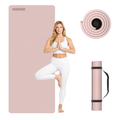 TPE Yoga Mat 72"x26"x0.4" Thick Non Slip Exercise Fitness Mat - color: Pink