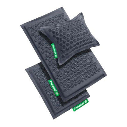 Pranamat Acupressure Large & Small Mat with Pillow Set, Premium Acupressure Therapy for Pain Relief and Relaxation, Handcrafted in Europe with Sustainable and Natural Materials (Graphite Gray) - color: Graphite Gray