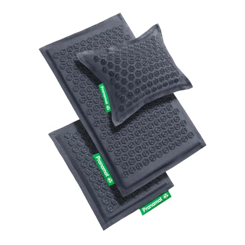 Pranamat Acupressure Large & Small Mat with Pillow Set, Premium Acupressure Therapy for Pain Relief and Relaxation, Handcrafted in Europe with Sustainable and Natural Materials (Graphite Gray) - color: Graphite Gray