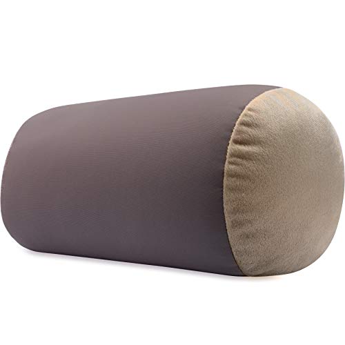 Microbead Bolster Neck Roll Pillow, 14x8 in Cylinder Tube, Stone Grey | Silky feel fabric helps prevent wrinkles & hair breakage; feather-light beads gently cushion head & shoulders as you rest - color: Stone Grey