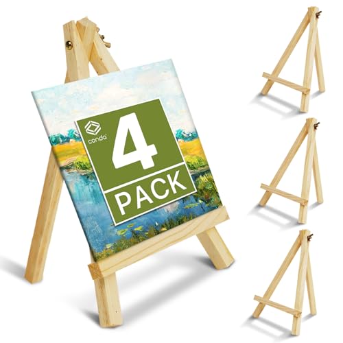 CONDA 4 Pack 9 Inch Wood Easels, Easel Stand for Painting Canvases, Art, and Crafts,Tripod,Painting Party Easel,Kids Student Tabletop Easels for Painting,Portable A-Frame Tripod Tabletop Easel Set - style: 4 Pcs