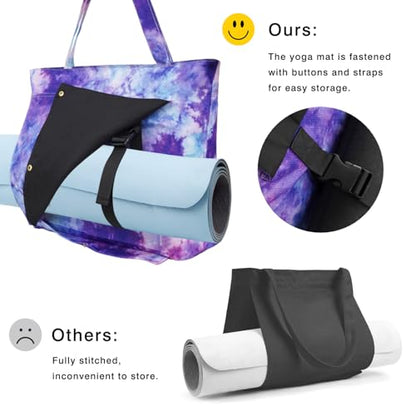 Yoga Mat Bag Yoga Bags and Carriers Fits All Your Stuff Yoga Tote Bag with Zipper Pocket Yoga Mat Carrier Pilates Bag Take in Out Mat Easily - color: Tie Dye Purple