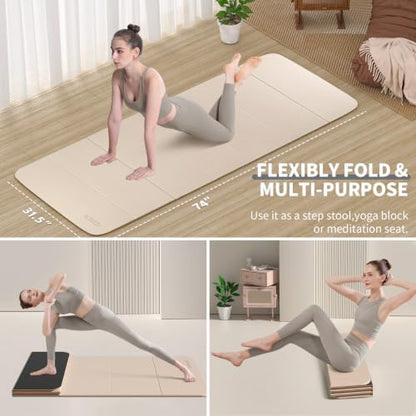 Foldable Yoga Mat Extra Large 74"×31.5" - color: Beige+Black