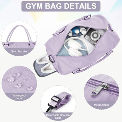 Gym Bag for Women Men with Shoes Compartment,Sports Duffle Bag Personal item travel Duffel Bags Tote Bag Small Carry on Weekender Overnight Bag Workout Dance Bag Hospital Holdalls Light Purple - color: A13-Light Purple