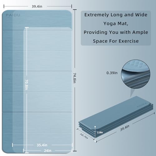 PAIDU Foldable Yoga Mat 10MM Thick 75‘’x40‘“ Quick Fold Easy Storage - color: Blue Gray