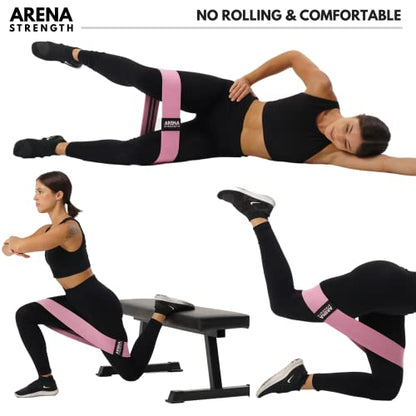 Arena Strength Fabric Booty Bands - Fabric Exercise Bands for Legs and Butt | Fabric Resistance Bands | Hip Resistance Bands with Workout Guide and Carry Case - color: Gray, Pink, Black