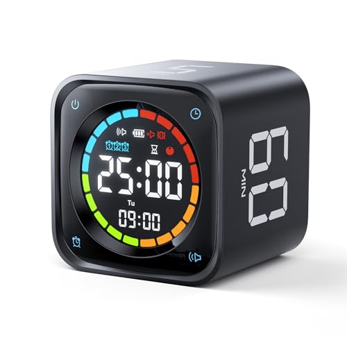 Ticktime TK3 Pomodoro Timer Cube for Focus, Study, Work, Task, ADHD,Kitchen | Real Pomodoro Timer, Quick Flip 5/10/30/60 min Countdown, Custom Timer & Stopwatch, Clear Display, 3 Reminder Options,Clock - color: Black