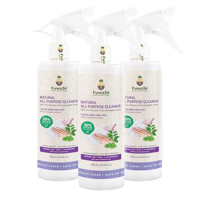 Fuwa3e Pineapple Enzyme Natural All Purpose Cleaner Spray Serene Holy Basil & Peppermint - 16.9oz 3 Pack - Multi Surface Cleaner 99% Plant Based Cleaner from Discarded Pineapple Peels - size: 16.9 Fl Oz (Pack of 3)