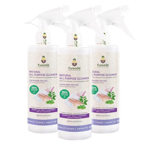 Fuwa3e Pineapple Enzyme Natural All Purpose Cleaner Spray Serene Holy Basil & Peppermint - 16.9oz 3 Pack - Multi Surface Cleaner 99% Plant Based Cleaner from Discarded Pineapple Peels - size: 16.9 Fl Oz (Pack of 3)