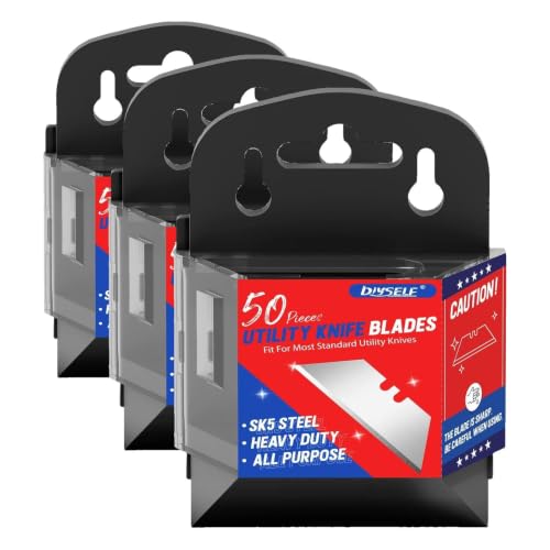 DIYSELF 150 Pack Utility Knife Blades, SK5 Steel Box Cutter Blades with Dispenser, Standard Blades for Box Cutter Utility Knife Replacement, Sharper Utility Blade, Refills - size: 150-Pack