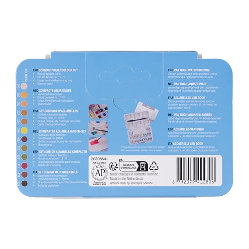 Van Gogh Watercolor Paint Set, Plastic Pocketbox, 12-Half Pan Shades of Nature Selection - color: 12 Nature (Plastic Pocketbox), style: Half Pan