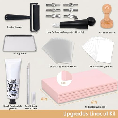 SGHUO Linocut Kit for Beginners, Stamp Making Set with Tools | Linoleum Blocks for Printmaking & Linocut Tools Included, Stamp Making Set, DIY Art Gift Adults Teens Beginner Printmaking